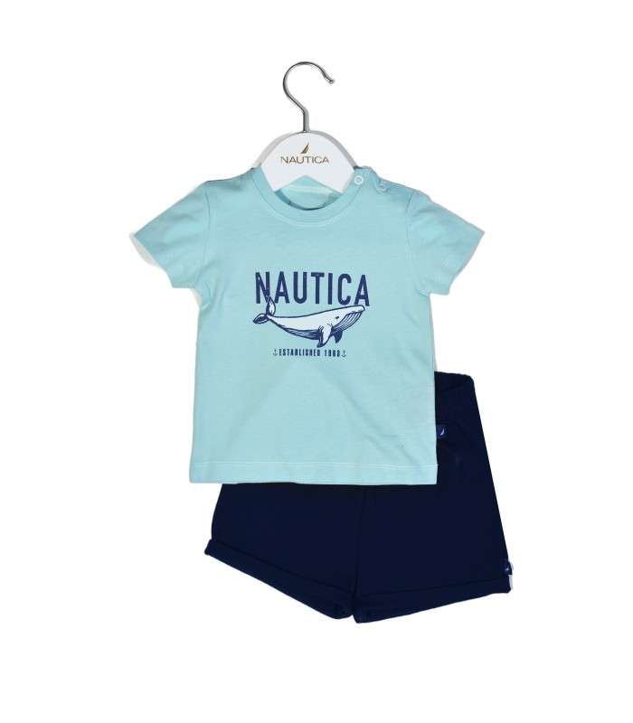 NAUTICA ΣΕΤ T-SHIRT & ΣΟΡΤΣ JERSEY ΜΕΝΤΑ/ΝΑΥΤΙΚΟ 86CM ΓΙΑ ΒΡΕΦΗ 12-18 ΜΗΝΩΝ