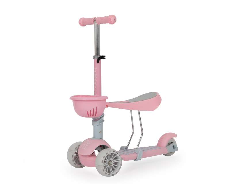 Παιδικό Πατίνι Scooter Bubblegum με Κάθισμα Καλαθάκι και Φωτιζόμενους Τροχούς Pink Moni 