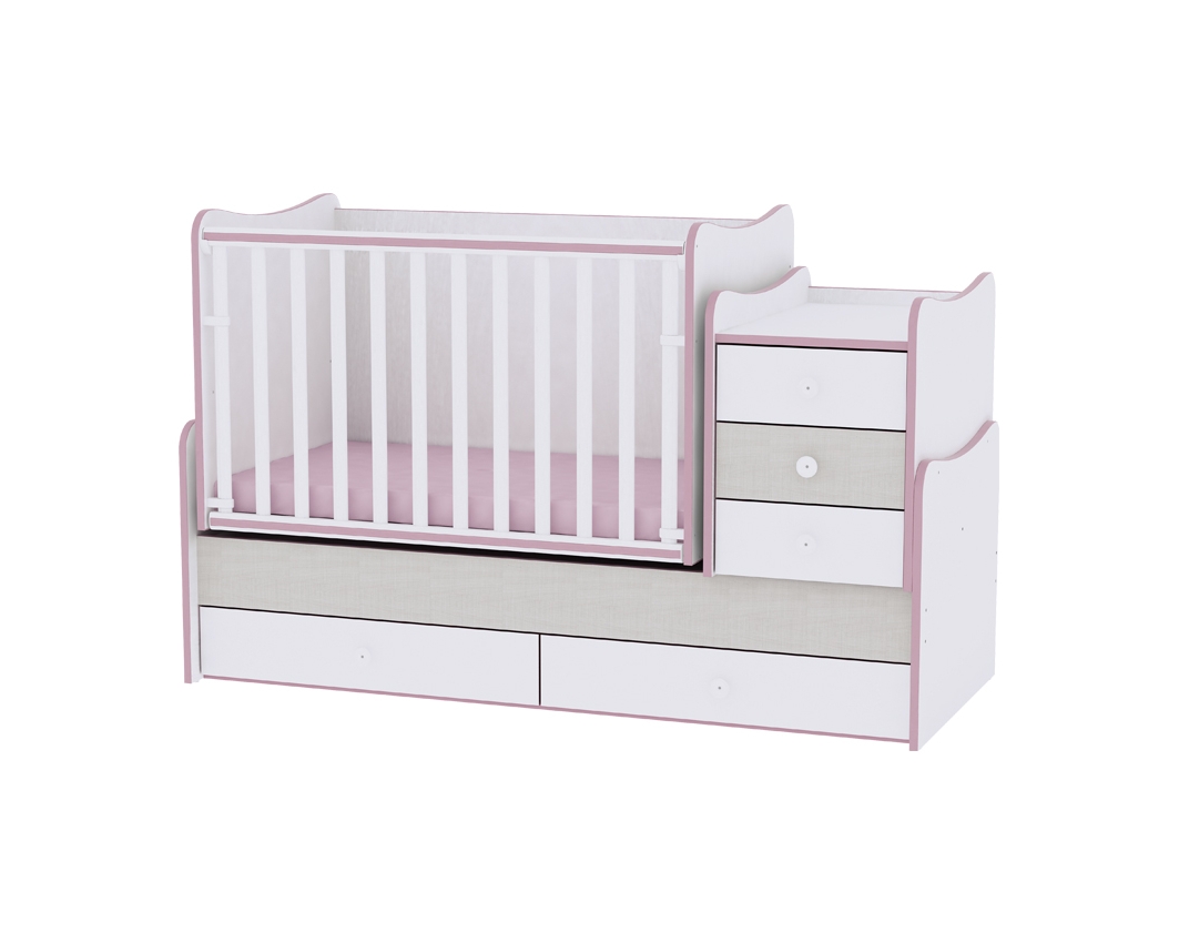 Πολυμορφικό Μετατρεπόμενο Παιδικό Κρεβάτι Maxi Plus White/Pink Crossline Lorelli 