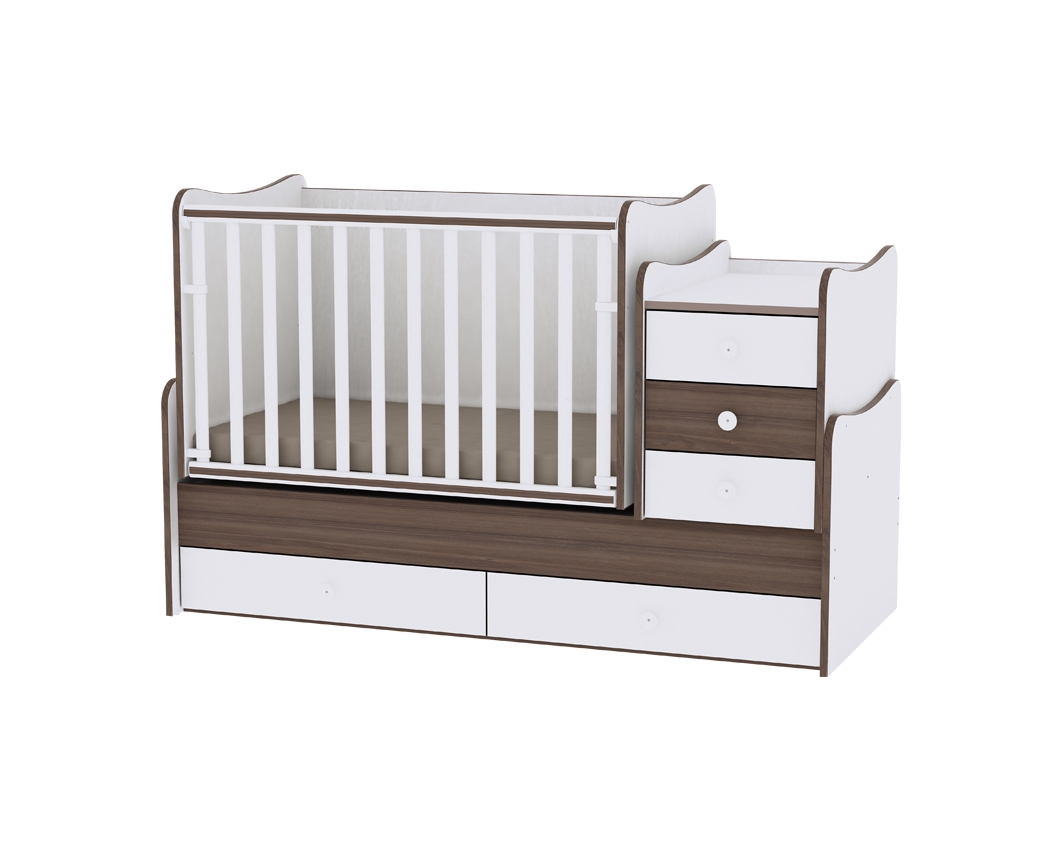 Πολυμορφικό Μετατρεπόμενο Παιδικό Κρεβάτι Maxi Plus White/Walnut Lorelli 
