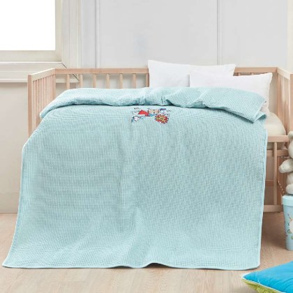 Κουβέρτα πικέ με κέντημα Art 5307 100X150 Γαλάζιο  Beauty Home 