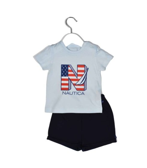 Nautica Des.11 Σετ T-Shirt & Shorts Jersey Light Blue / Navy 74cm 6-9 μηνών Omega Home