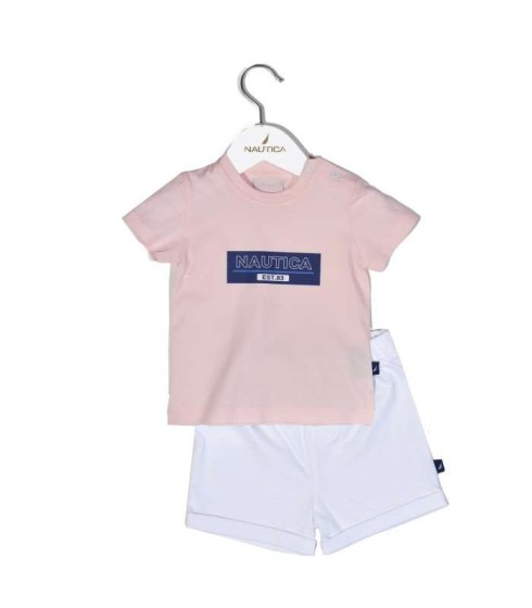 Nautica Des.12 Σετ T-Shirt & Shorts Jersey Pink/White 86cm 12-18 μηνών Omega Home