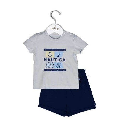 Nautica Des.15 Σετ T-Shirt & Shorts Jersey Grey/Navy 80cm 9-12 μηνών Omega Home