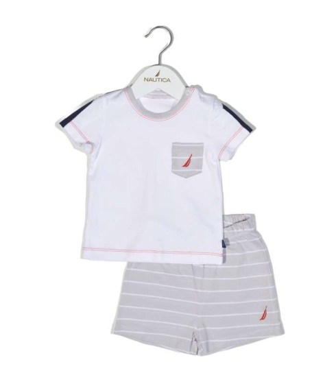 Nautica Des.15 Σετ T-Shirt & Shorts Jersey Organic Γκρι Ριγέ 86cm Omega Home