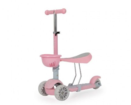 Παιδικό Πατίνι Scooter Bubblegum με Κάθισμα, Καλαθάκι και Φωτιζόμενους Τροχούς Pink Moni 3800146225971