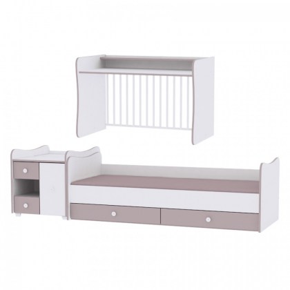 Πολυμορφικό Μετατρεπόμενο Προεφηβικό Κρεβάτι Mini Max Lorellii New White-Pink Crossline (10150500032A)