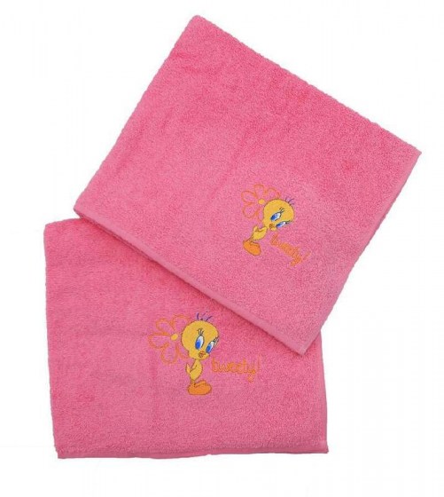 Viopros Παιδικές Πετσέτες  Σετ 2 Τεμ  50×80, 70×130 Tweety Φούξια