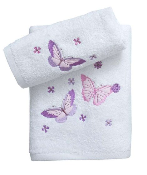 Viopros Παιδικές Πετσέτες  Σετ 2 Τεμ  50×80, 70×140 Πεταλούδα Λευκό
